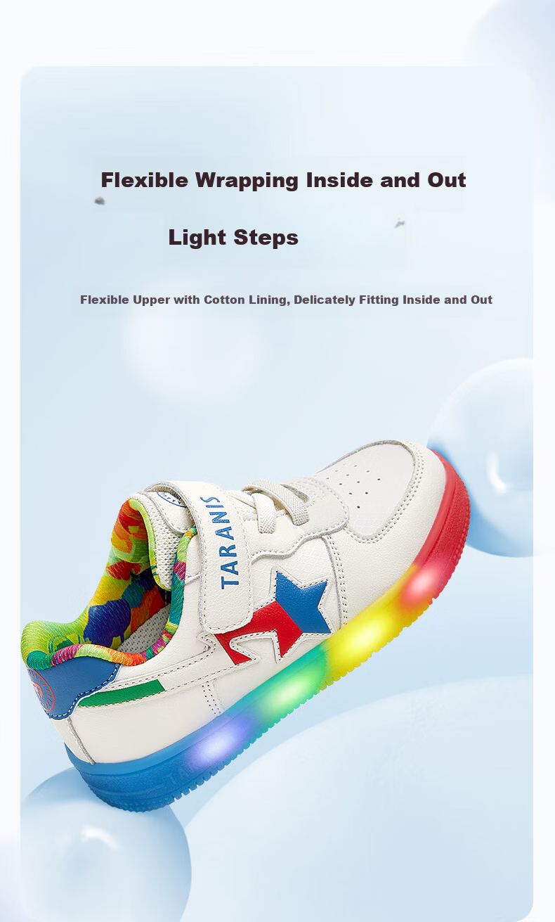 TARANIS Autumn Kids Light-Up Sports Shoes Boys Controllable Switch Sneakers Non-Slip Glowing Shoes White/Blue/Red Size 27 5