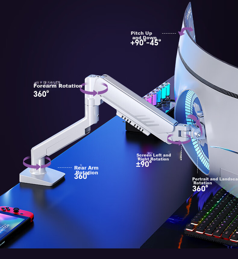 YouShi Monitor Stand War God 01BW Mechanical Arm Monitor Mount Computer Stand Monitor Arm for 17-32 Inch Displays 10KG Load Capacity CX01-01BW White 13