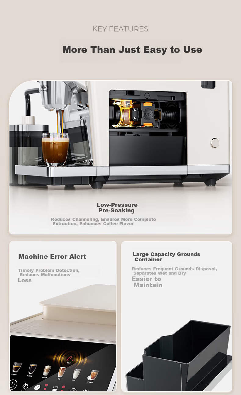 Barsetto BAE-LX1lite Mini Office Home Fully Automatic Italian Coffee Machine 3-in-1 Grinder Integrated Bean Grinder Hot and Cold Dual Extraction Beige 20