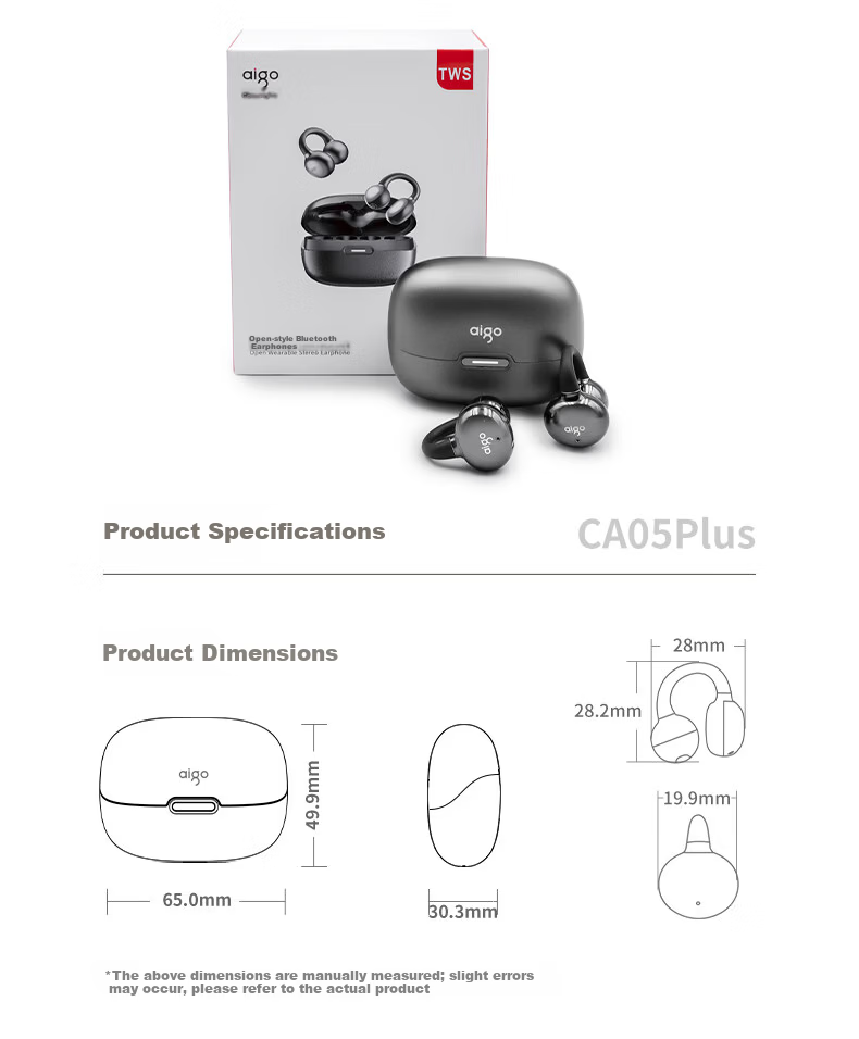 Aigo Bluetooth Clip-On Bone Conduction Wireless Noise-Cancelling Non-In-Ear Headphones for Kids Compatible with Xiaomi Apple CA05Plus Standard Edition White 10