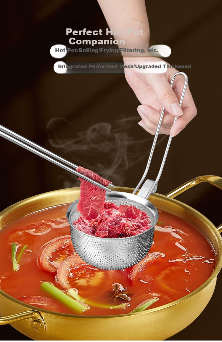 Banwushenghuo 304 Stainless Steel Soup Ladle Hot Pot Spoon Set, Small Soup Ladle, Strainer Spoon, Thickened Long Handle Porridge Spoon, Scoop Spoon, Filter Spoo 3