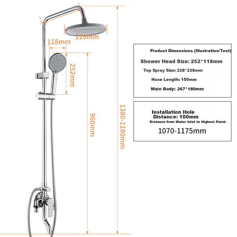 KEGOO Shower Set Complete Exposed Mixer Integrated Shower Booster Head Full Set Bright Silver K4071