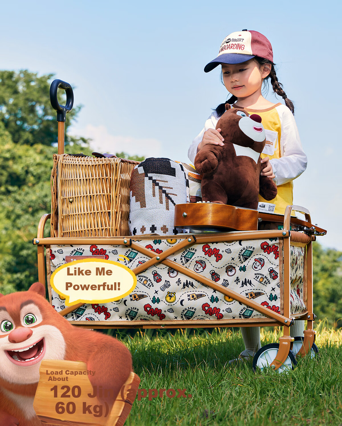CAMEL [Camel × Boonie Bears] Outdoor Foldable Camping Cart Portable Camp Cart Picnic Cart Child Recliner 10
