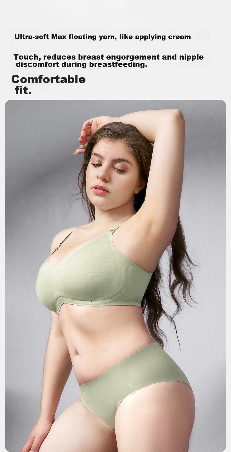 EMXEE Floating Anti-Gravity Large Bust Maternity Nursing Bra Push-Up Anti-Sagging Pregnancy Postpartum Max Bra Apricot M 11