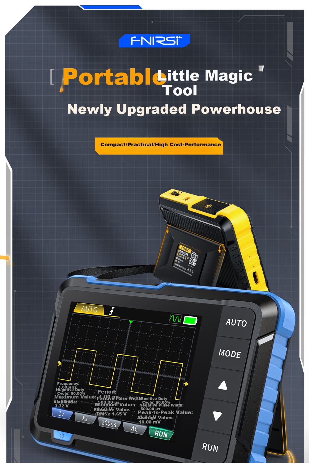 FNIRSI Mini Digital Oscilloscope 2-in-1 Multifunction Portable Mini Signal Generator 1MHz Bandwidth 1