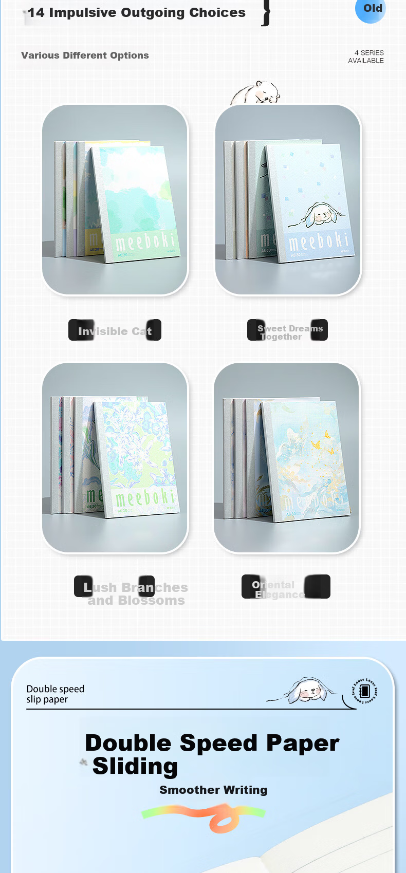 M&G Stationery 4-Pack A6 Double-Speed Smooth Mini Notebooks, High-Quality Meeboki Wireless Binding Soft Cover Oriental Style WA6656G 2