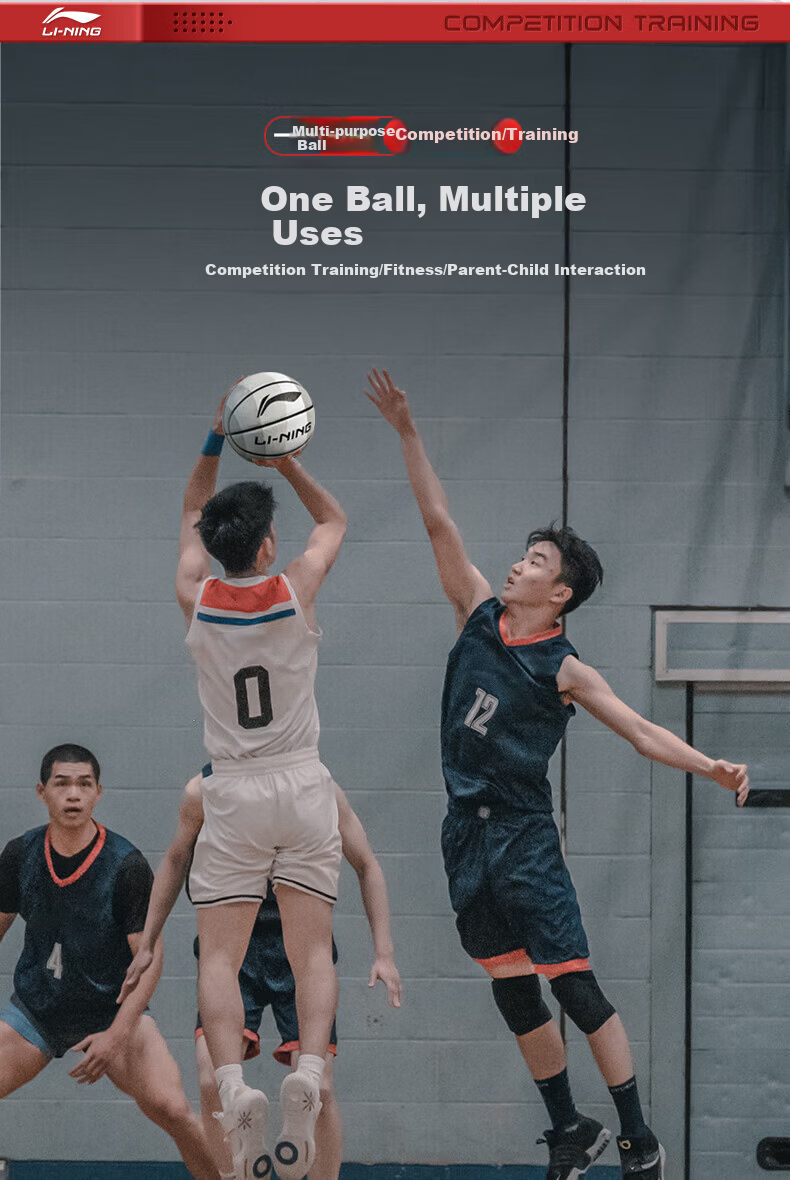 LI-NING Basketball Size 7 Adult Indoor Outdoor Non-Slip Wear-Resistant Outdoor Cement Court Youth Children Standard Size 7 Ball 16