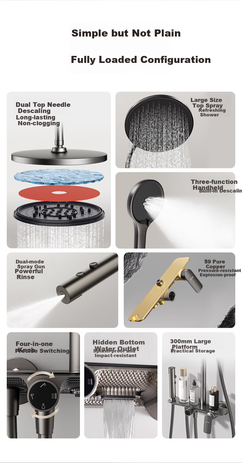SUPOR Shower Set B300 Integrated All-Copper Top Spray Handheld Automatic Descaling Pressurized Bathroom Gunmetal Gray 3