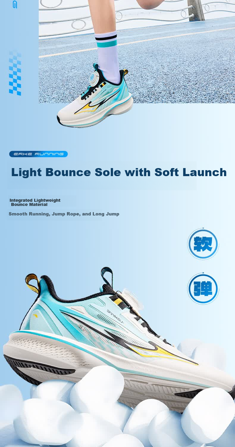 ERKE Kids Professional Sports Shoes Children's Cushioning Durable Running Shoes Phantom Blue/Microcrystalline White Size 39 3