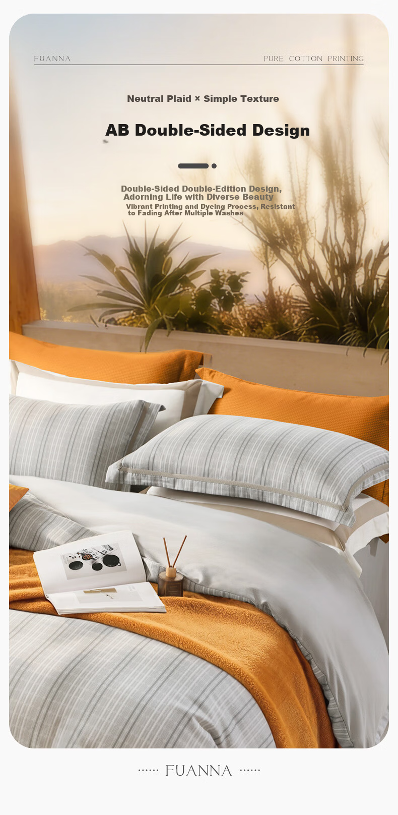 FUANNA Four-Piece Set 100% Pure Cotton Brushed Bedding Double Queen All Cotton Bed Sheet and Duvet Cover 1.8m Bed 230*229cm 7