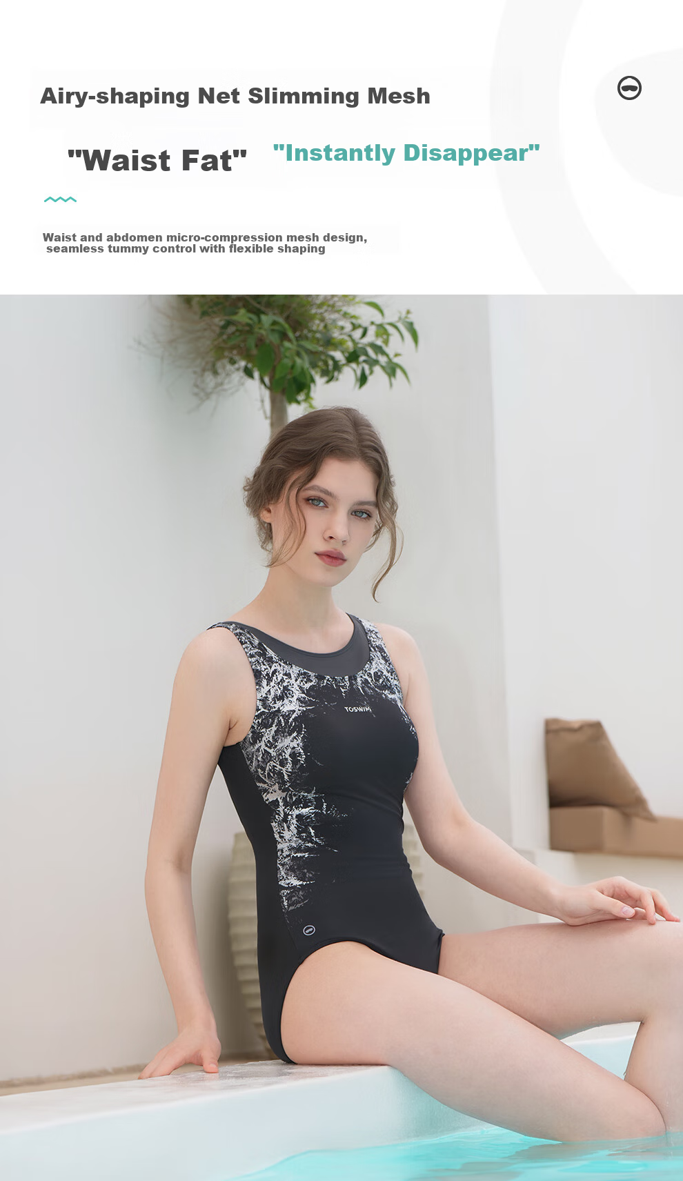 TOSWIM Women's One-Piece Triangle Sleeveless Sun-Protective Slimming Training Swimsuit Dark Thorn L 6