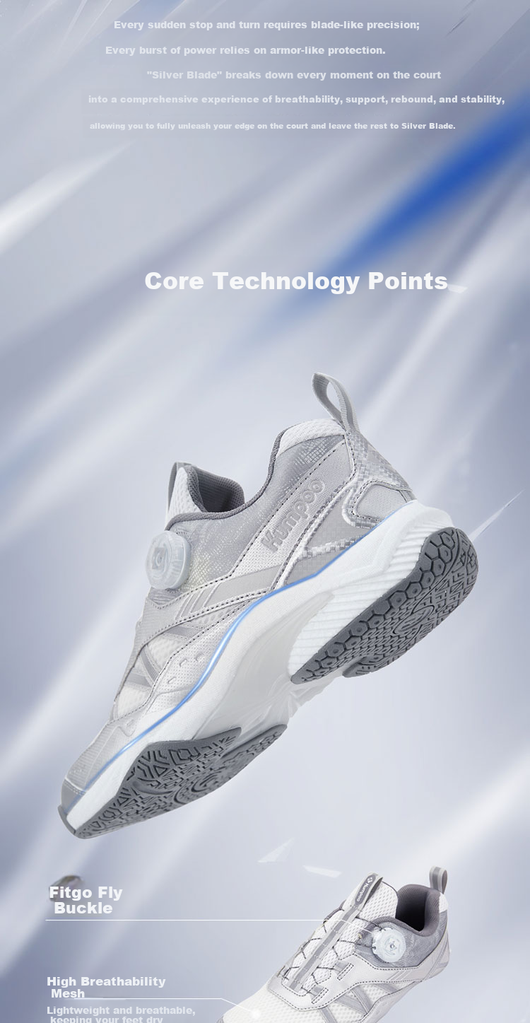 KUMPOO Badminton Shoes Yinren D68, Unisex Shock-Absorbing Non-Slip Breathable Xunfeng Button Sneakers, Silver, Size 37 2