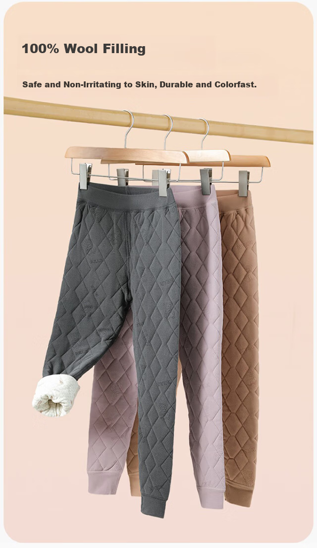 XUEXIMAN Kids Thermal Underwear Autumn Winter Thickened 100% Wool Lined Warm Pants Girls School Uniform Essential 6