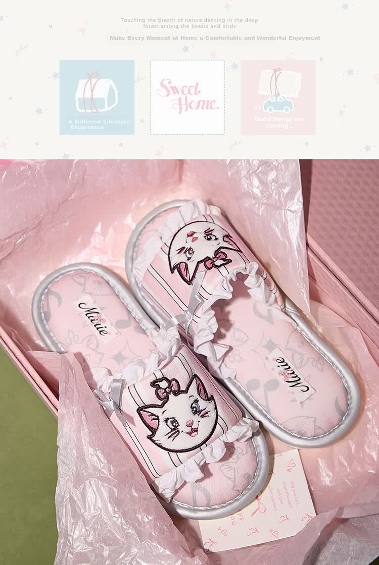 Gukoo Women's Four-Season Mary Cat Collaboration Cute Flat Home Slippers Ballet Pink Size 36-37 8