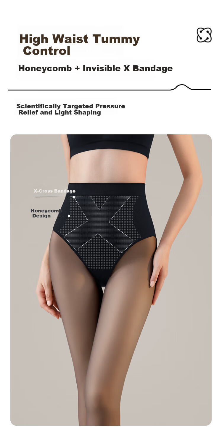 GRACEWELL Black Sheer Leg Magic Slimming High-Waist Shaping Tights for Women, Seamless Nude Pantyhose, Sexy Fleece-Lined Warm Leggings 2