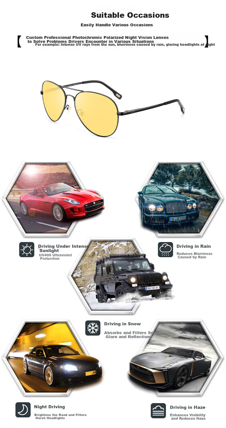 CAPONI Photochromic Night Vision Sunglasses Day and Night Use Polarized Driving Glasses for Men and Women Anti-Glare 13