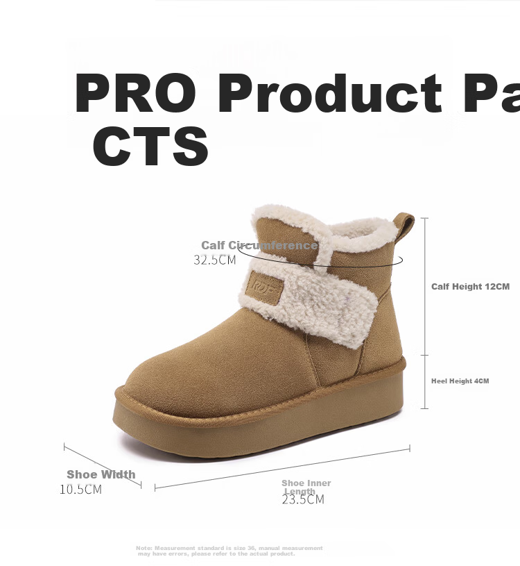 Red Dragonfly Women's Snow Boots Winter Thickened Cotton Shoes Fashionable Versatile Thick Sole Warm Cotton Shoes WLC459842R Camel Size 39 7