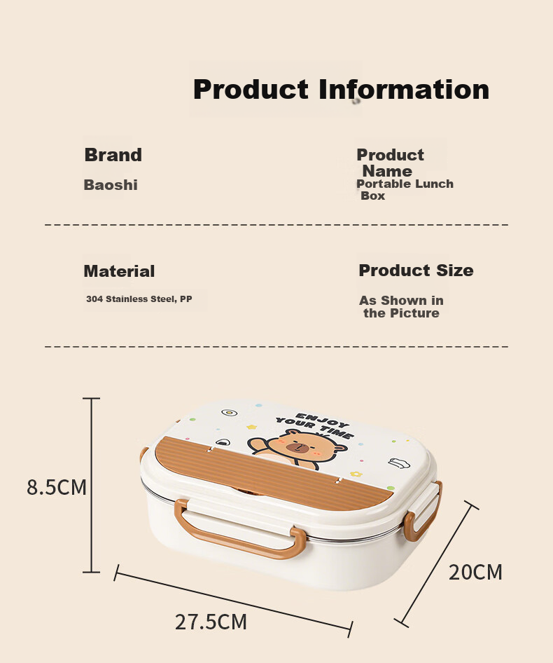 Baoshi Insulated Lunch Box Stainless Steel Bento Box for Office Workers and Students Microwave Double Layer with Insulation Bag 11