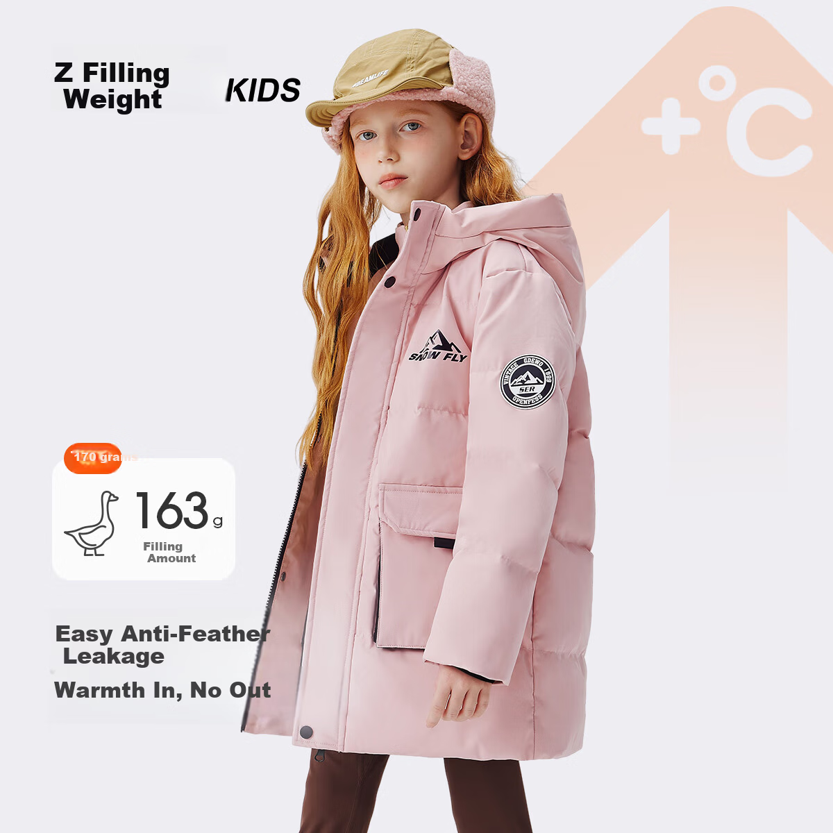 SNOWFLYING Kids Down Jacket Unisex Winter New Mid-Length Thick Warm Large Children Down Coat Pink 110