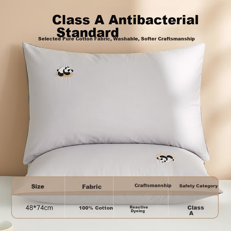 MUJI A-Class 100% Cotton Pillowcase Simple Embroidered Pillow Cover Cotton Pillow Sham 48x74cm Single Pack Premium Gray