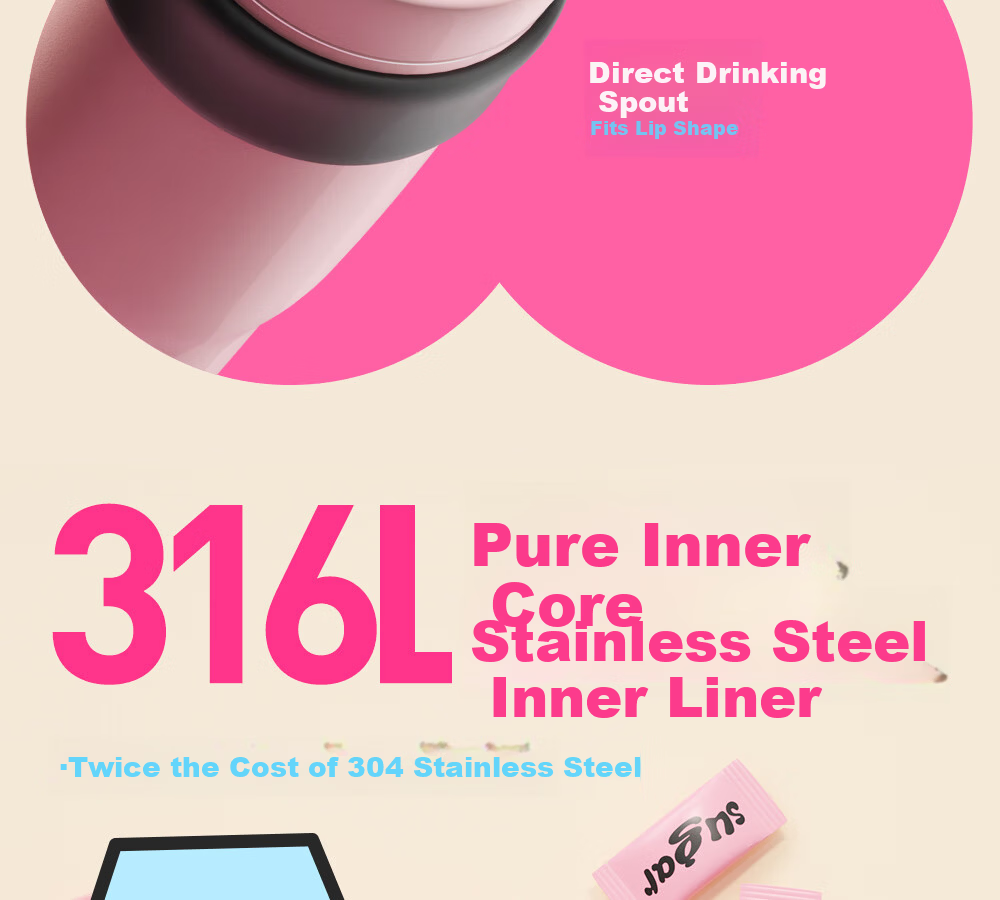 Fuguang Giant Straw Insulated Ice Water Bottle Large Capacity Female Student High-Value 316L Stainless Steel Tea Cup 5