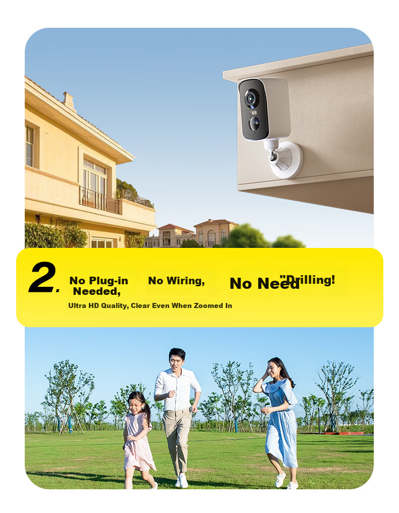 Tuqiang Wireless Battery-Powered WiFi Outdoor Home Security Camera, No Wiring, Rechargeable, Long Standby, No Drilling, Entrance Doorway Monitoring 15