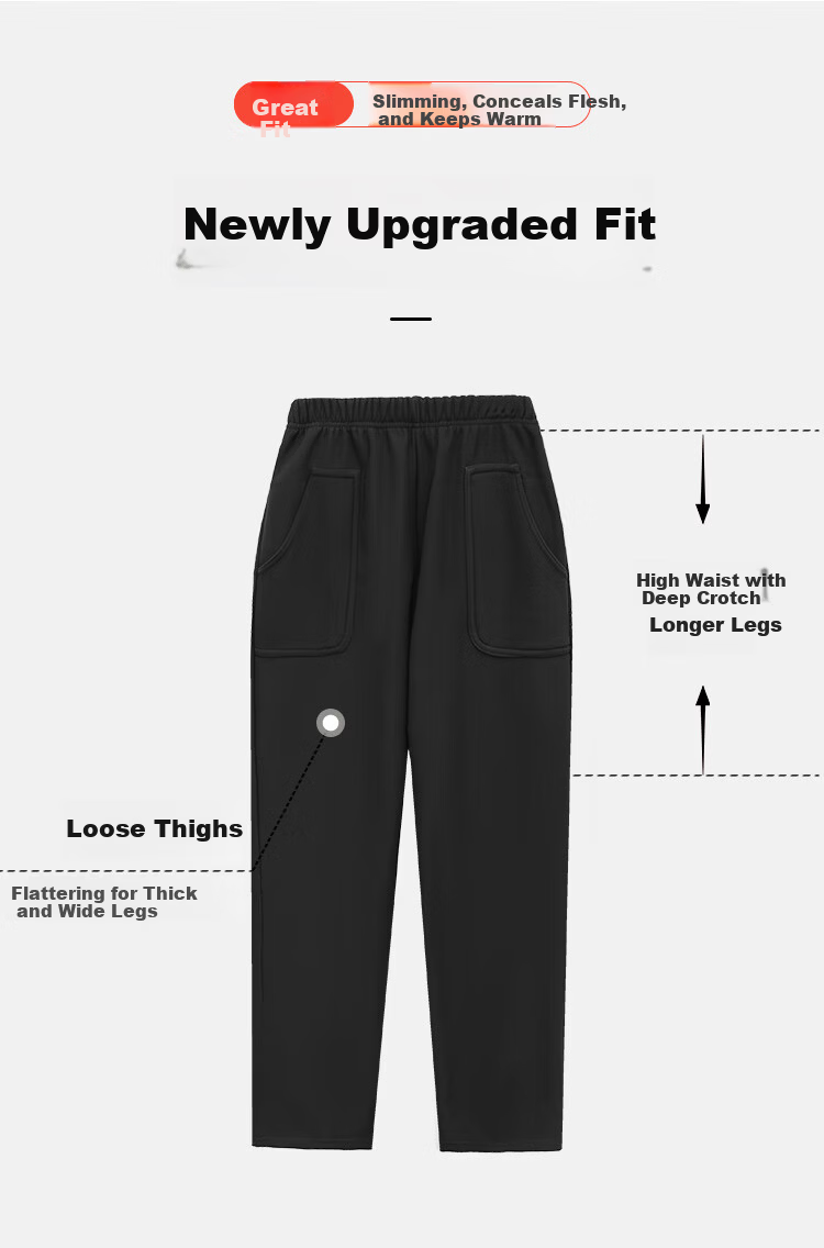 Pastel Windproof Thickened Fleece-Lined Winter Tapered Pants Elastic High Waist Middle-Aged and Elderly Mom Black L 27