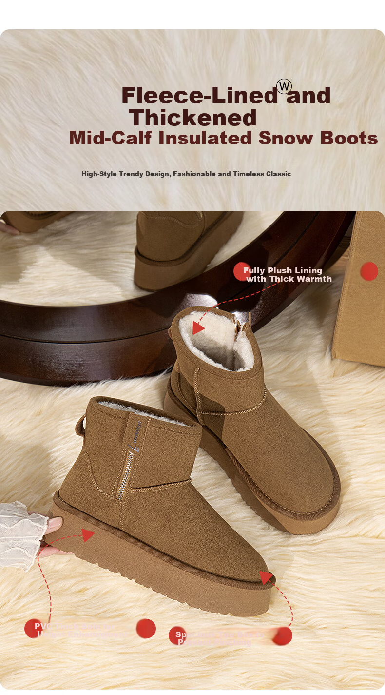 Warrior Official Women's Snow Boots 2025 Winter New Plush Thickened Warm Cotton Shoes Brown Size 36 4