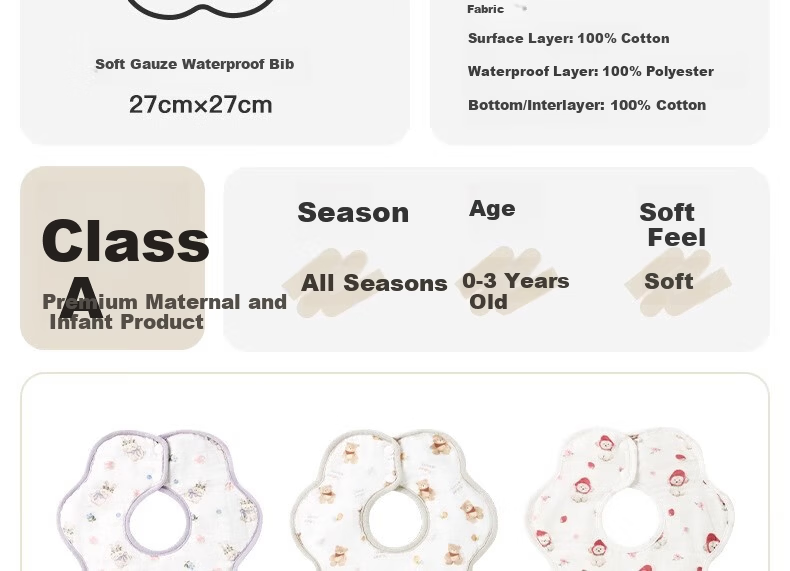 Niduoxiong Newborn Baby Waterproof Bib A-Class Petal Feeding Bib Pure Cotton Gauze Baby Eating Bib 22