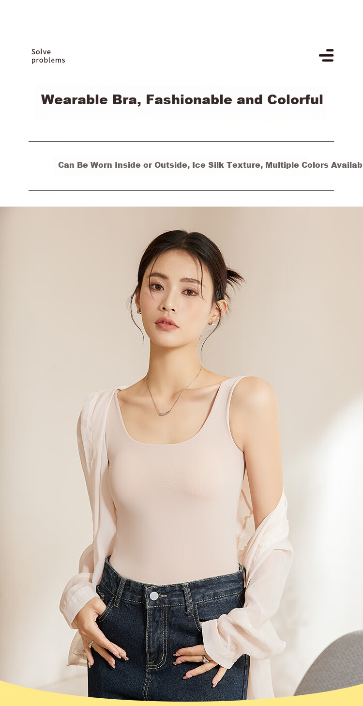 Langsha Women's Ice Silk Padded Camisole Bra Integrated Thin Summer White Sports Underwear 2