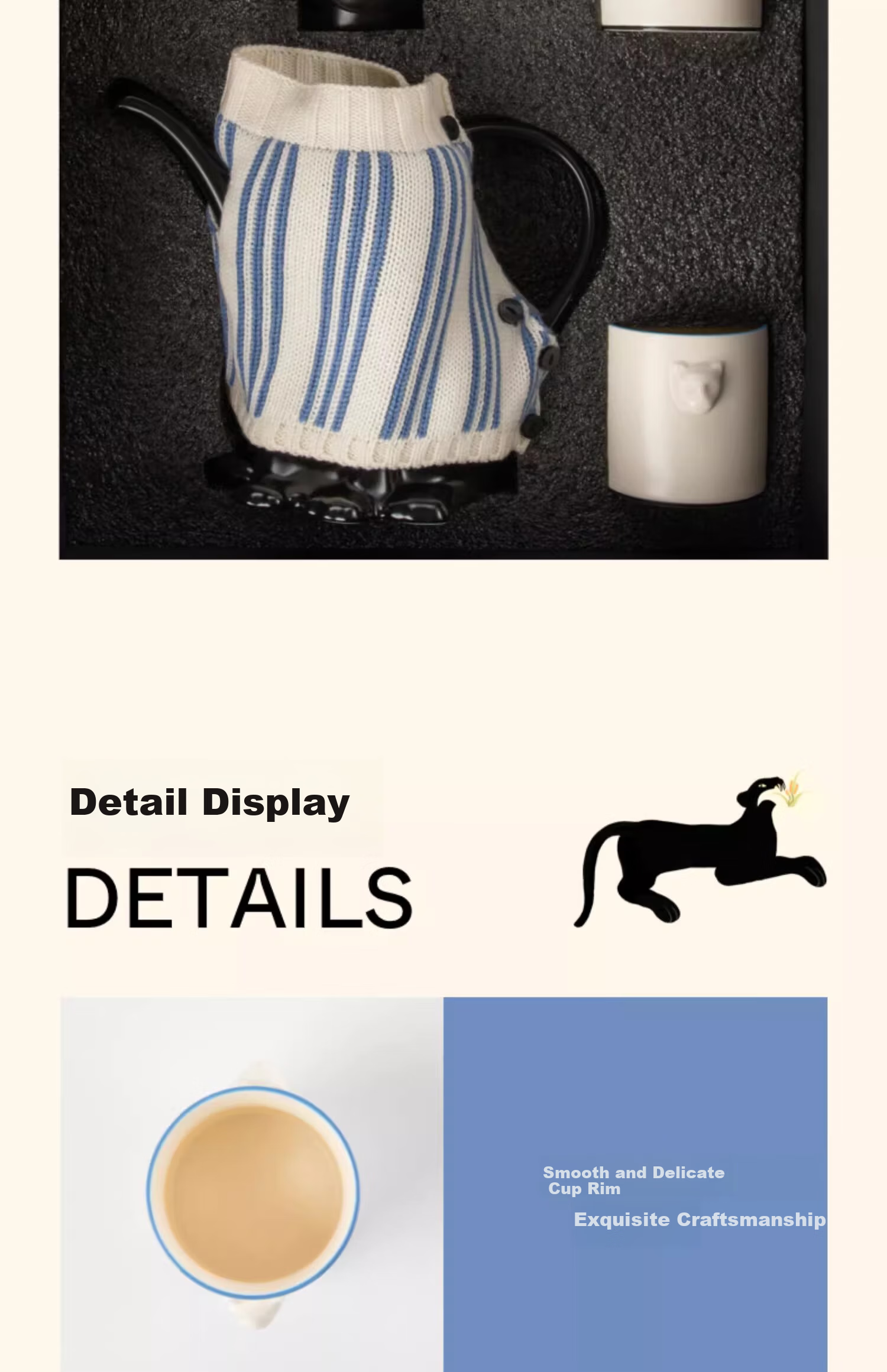 Tbh Urban Beast Black Panther Ceramic Relief One Teapot Two Cups Tea Set Kettle Cup Gift Box Gift for Present 9