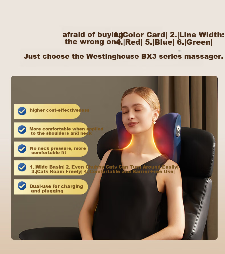 Westinghouse BX3PLUS Waist Massager Neck and Shoulder Cervical Spine Massager Full Body Back Massage Cushion Practical Valentine's Day Gift for Parents, Wife, Girlfriend - Cocoa White 7