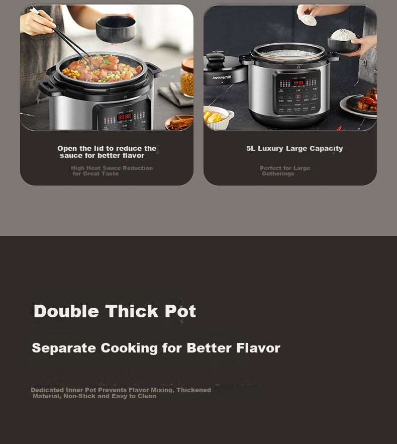 Joyoung ZMD Safe Series Electric Pressure Cooker Smart Heating Timer Dual Inner Pots 5L Y-50H85 2
