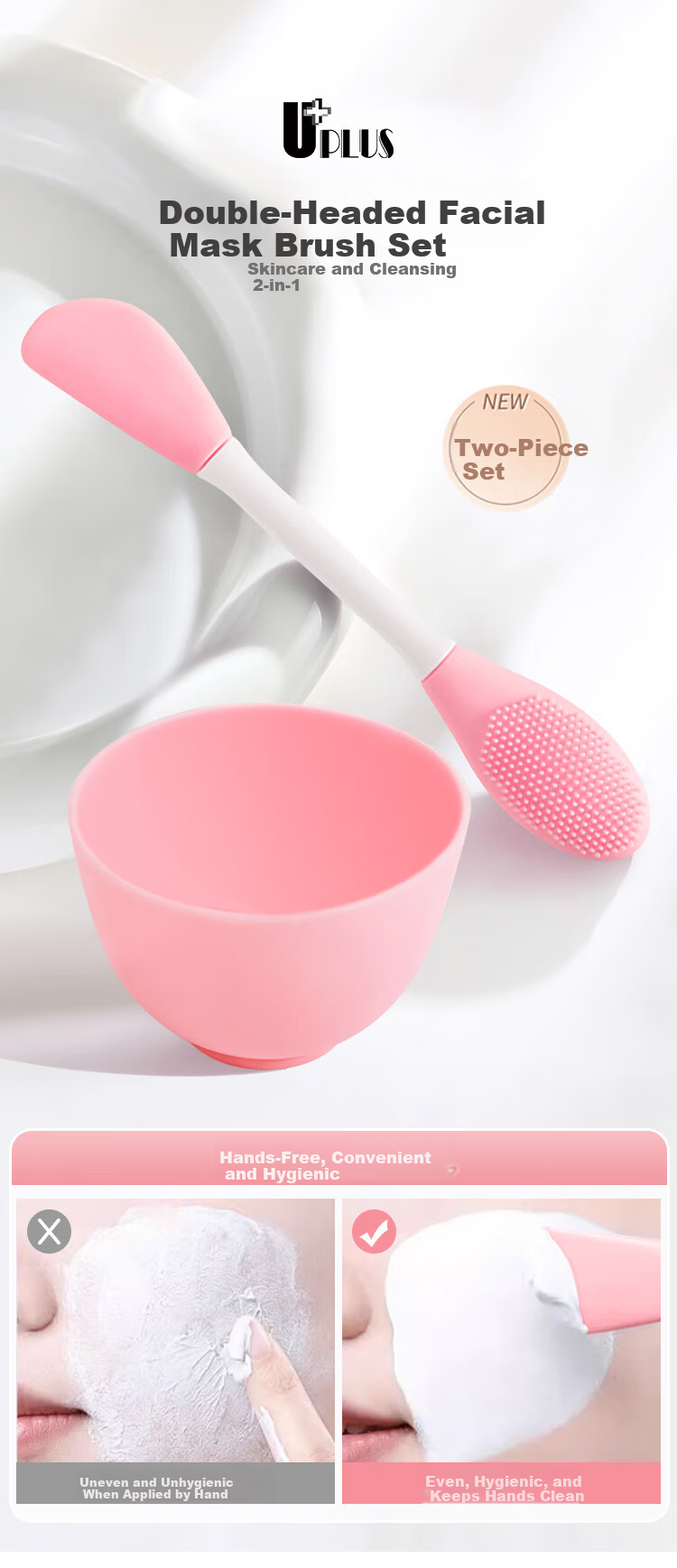 UPLUS Dual-Head Mask Bowl and Brush Set Mud Mask Soft Mask Tools Mask Spoon and Spatula 1