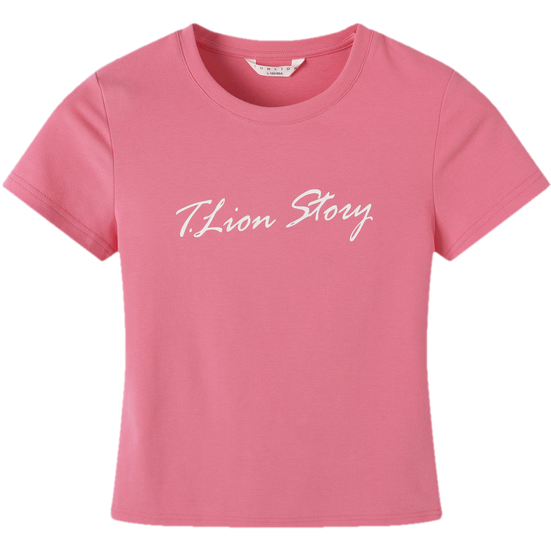 TonLion 2026 Summer Women's Text Print Short Sleeve T-Shirt Rose Pink L
