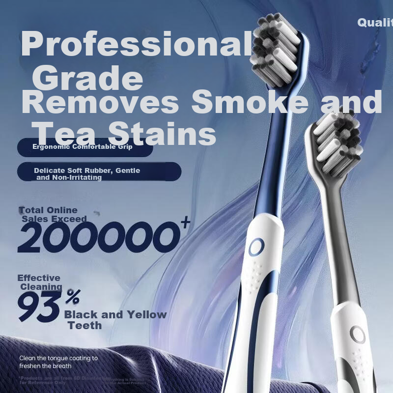 Haoci Liangpin Medium Hard Toothbrush for Men, Durable Adult Toothbrush, Removes Plaque, Tea and Smoke Stains, Antibacterial Bristles, Individually Packaged - 2 Pieces