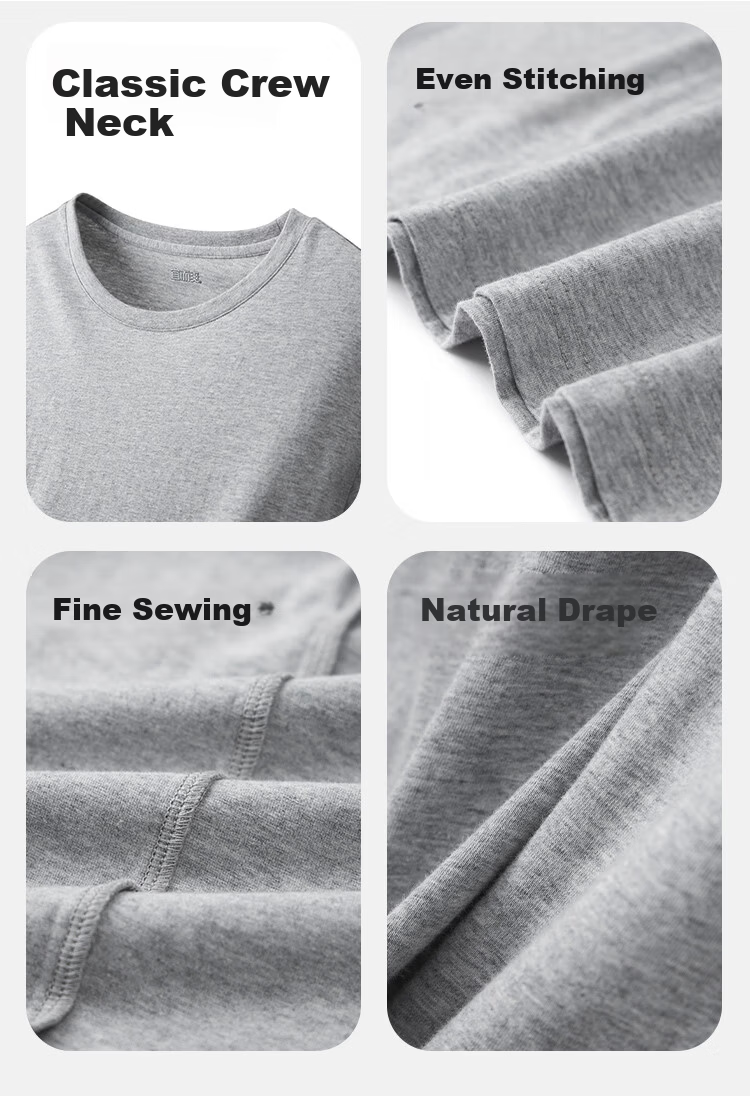 Yiershuang [Class A 100% Pure Cotton] Men's Long Sleeve T-Shirt Autumn Winter Base Layer 7A Antibacterial Mite-Resistant Crew Neck Top 9