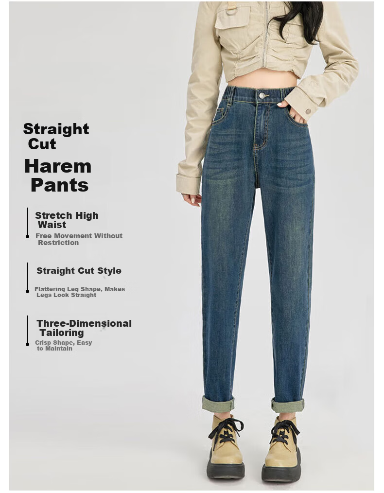 LangSha High Waist Harem Jeans for Women Spring Autumn Pear Shape Loose Slimming Cropped Vintage Carrot Dad Pants 14