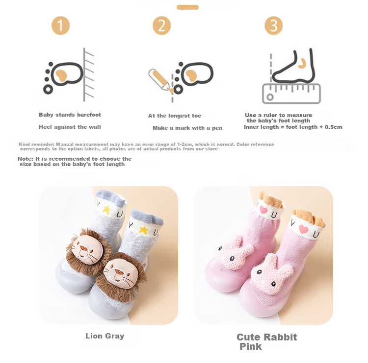 9i9 Baby Walking Shoes Summer Toddler Floor Socks Cartoon Lion Non-Slip Soft Sole Cooling Socks F85 Gray Size 24/25 3