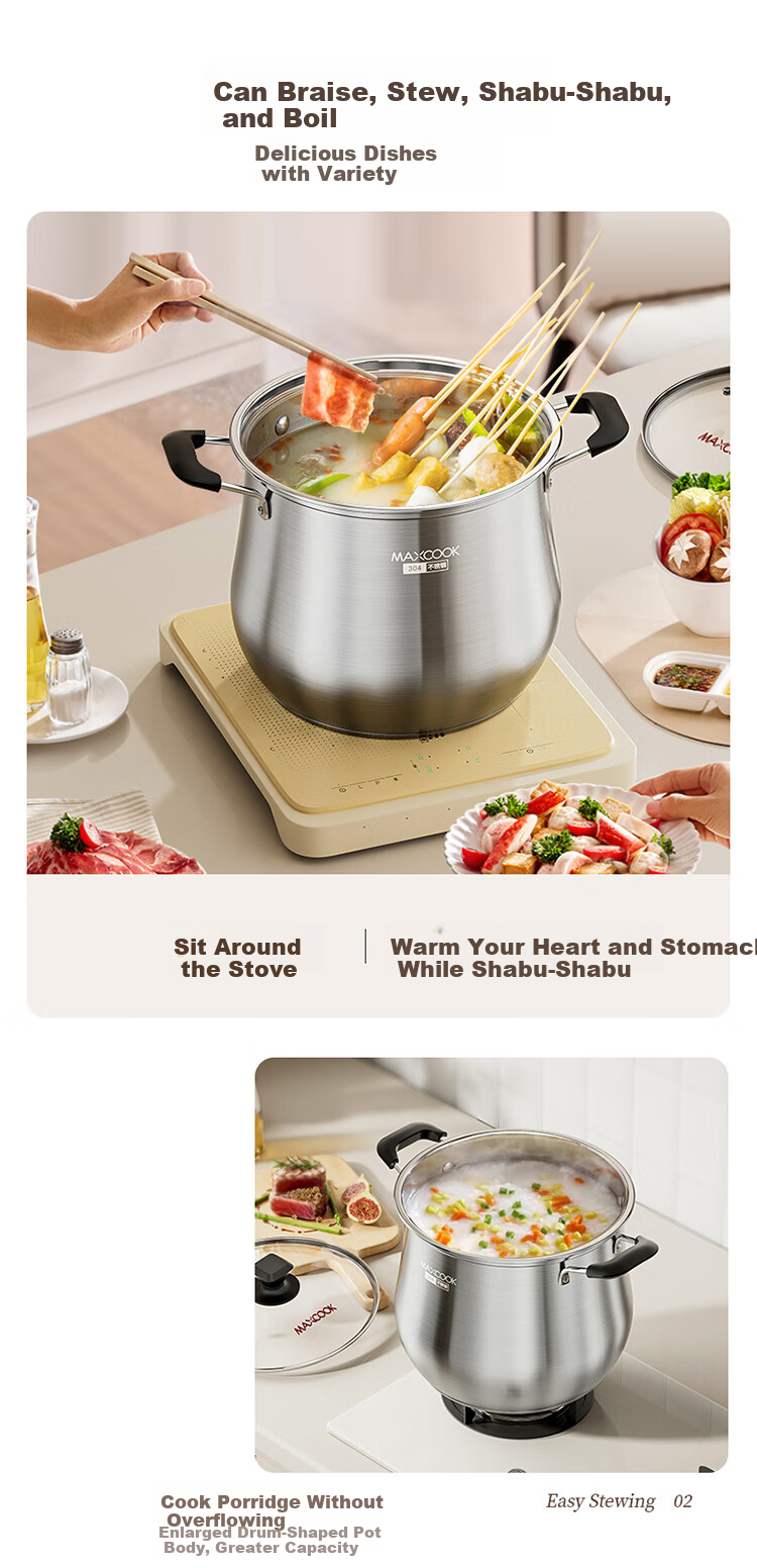 MAXCOOK 26cm 304 Stainless Steel Soup Pot with Composite Bottom, Compatible with Gas and Induction Cooktops MCT2641 6