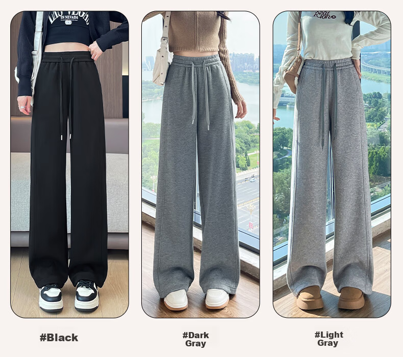 Miiow Women's Casual Wide-Leg Sweatpants 2026 Spring Summer Thin Loose Sports Pants Straight-Leg High-End Gray Slimming 19