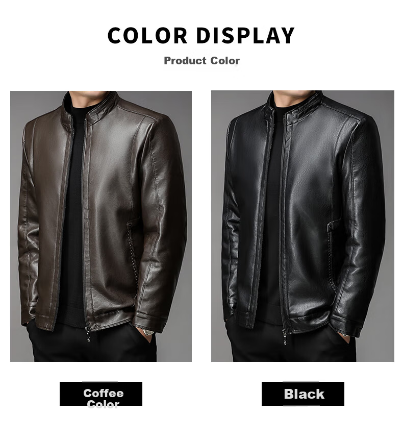 Yalu Men's Fleece-Lined Thickened Leather Jacket Mid-Aged Autumn Winter Warm Business Stand Collar Dad Jacket Leather Coat 4