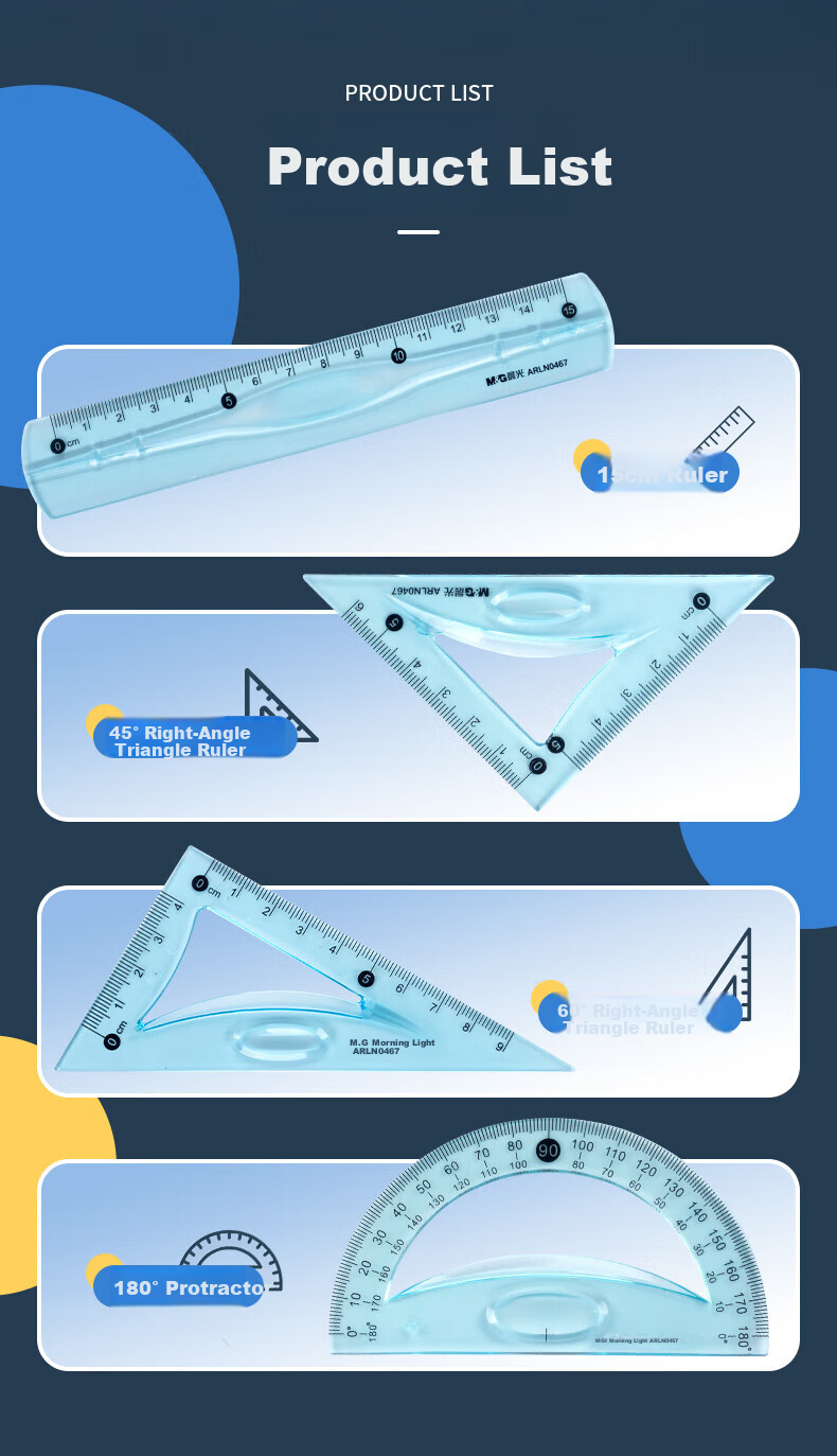 M&G Student Drawing Soft Ruler Set (Ruler + 2 Triangles + Protractor) Blue and Pink Random ARLN0467 4 Pieces/Set 2