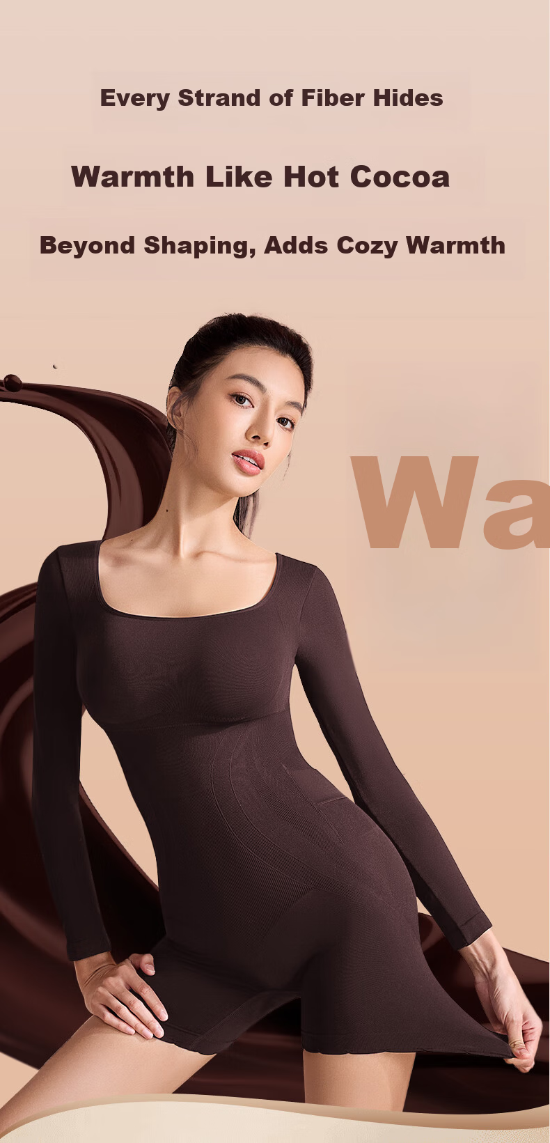 Curvilism [Victoria Song Style] Black Chocolate Long Sleeve Bodysuit Shapewear Tummy Control Hip Lift Nude Feel [Long Sleeve] M 17