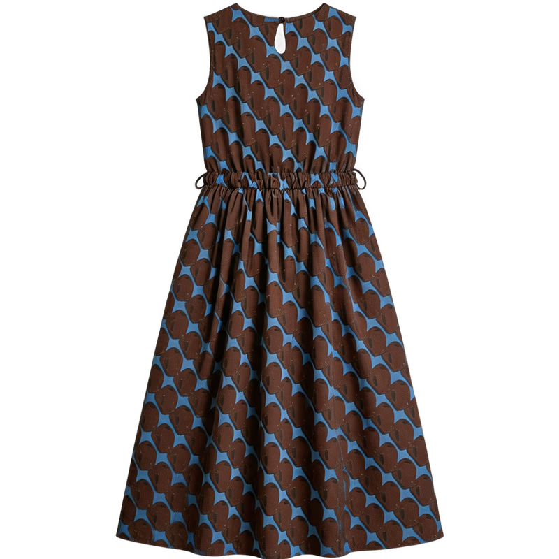 Demana [Artistic Forest Girl] Summer Ethnic Style Printed Round Neck Sleeveless Drawstring Slim Fit Dress for Women Premium Quality