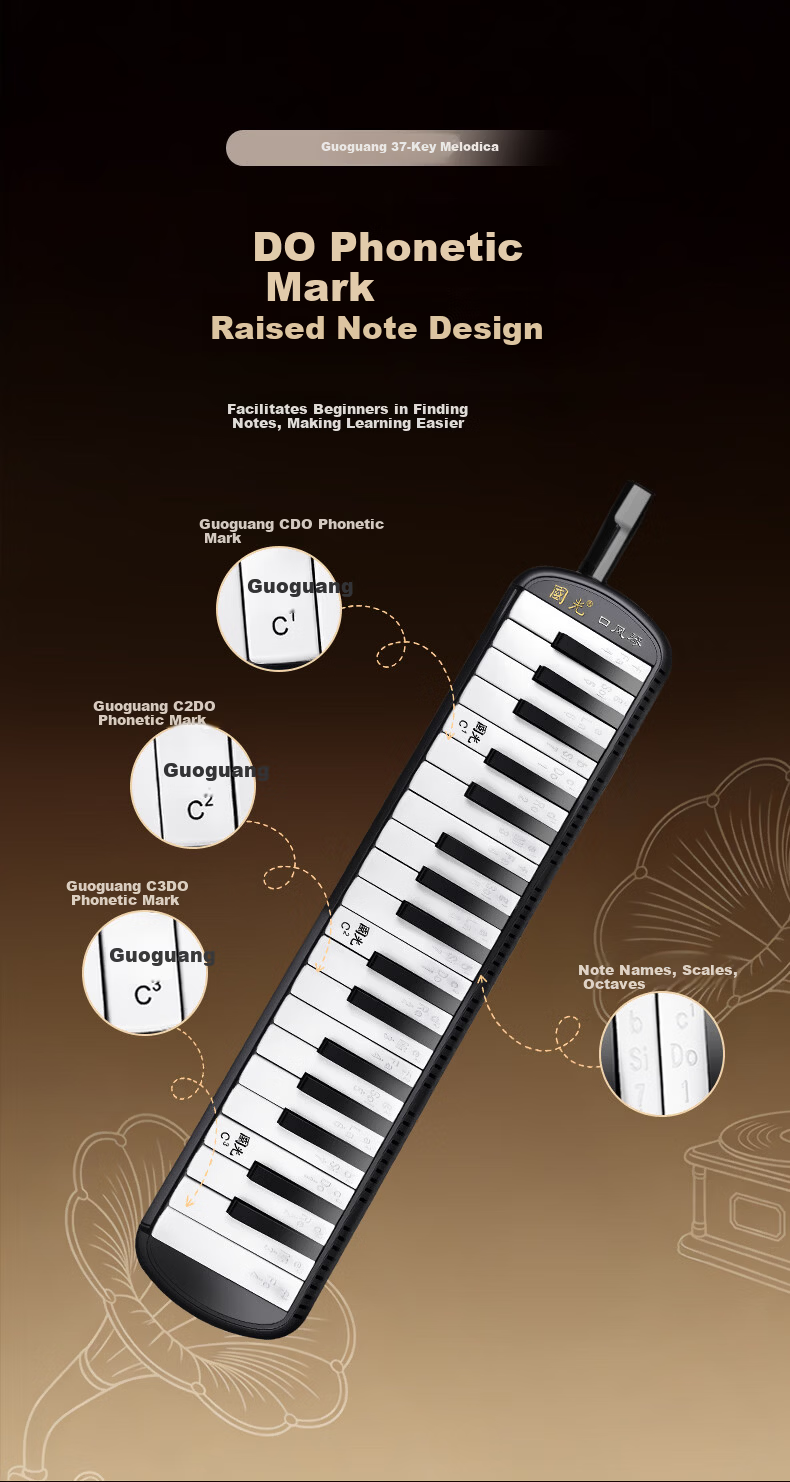 Guoguang 37-Key Teaching Recommended Classroom Designated Melodica Black (Canvas Soft Case with Playing Instructions) 5