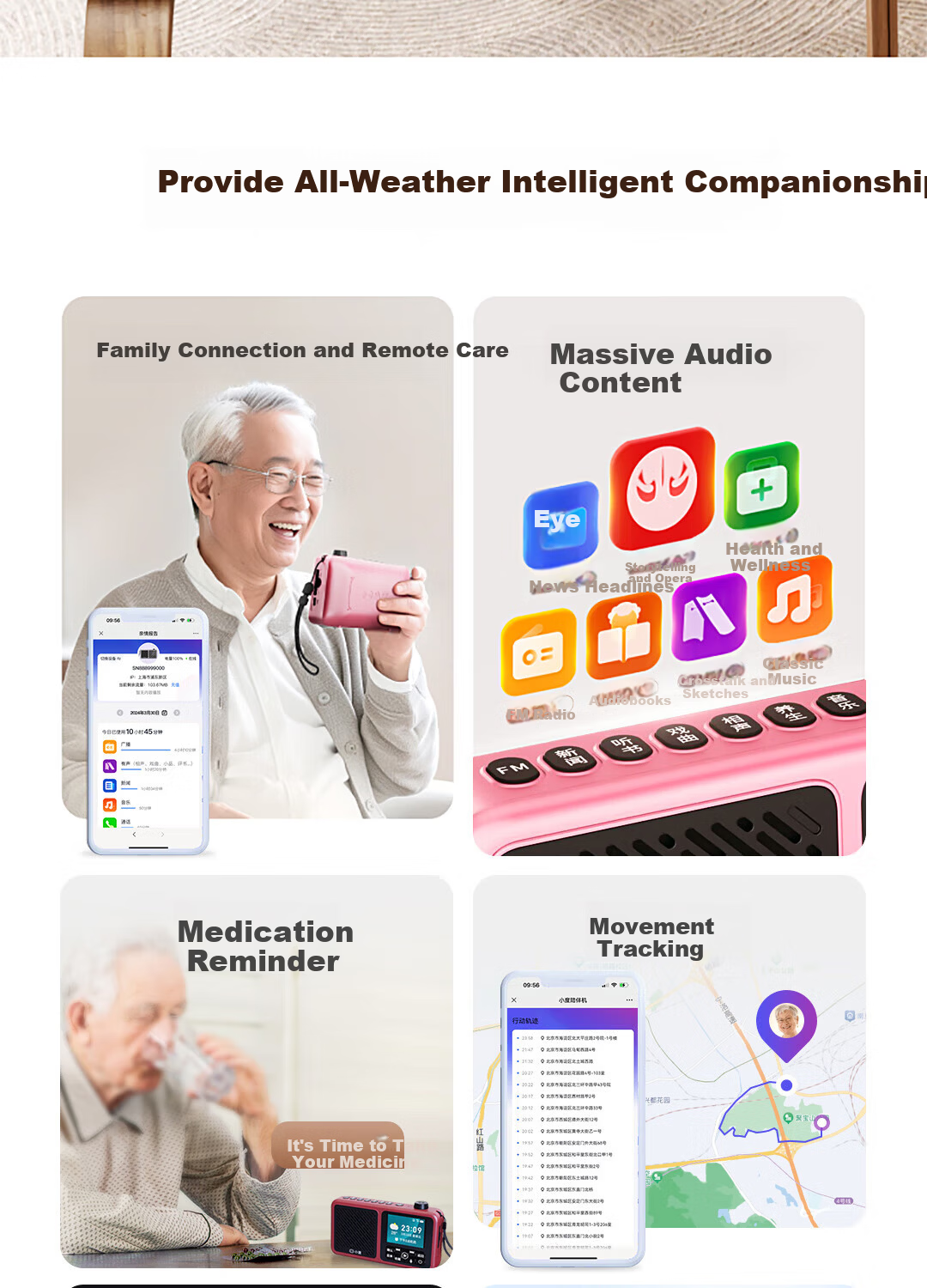 Xiaodu Elderly Companion Device Portable Outdoor Charging Card Smart FM Radio Senior Phone Voice On-Demand Massive Audio Resources Gift for Parents Family Elders Red 3