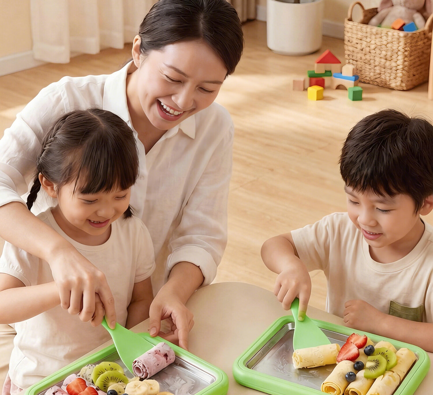 CHIGO Fried Yogurt Maker Fried Ice Machine DIY Ice Cream Large Green with Lid Children's Day Gift 2