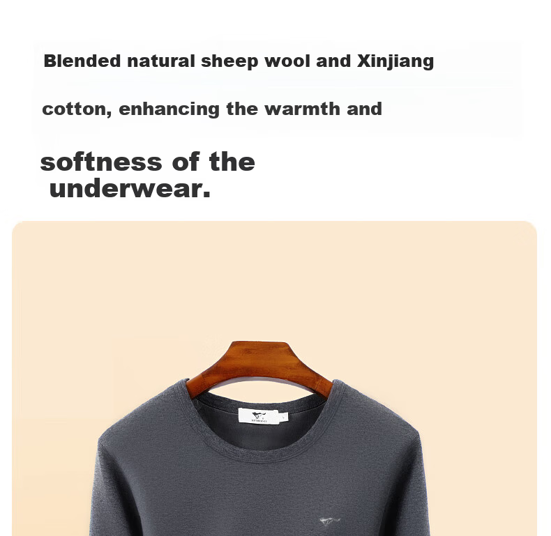 SEPTWOLVES [Wool Warmth] Thermal Underwear for Men, Fleece-Lined Thick Round Neck Winter Cold-Proof Warm Set 9