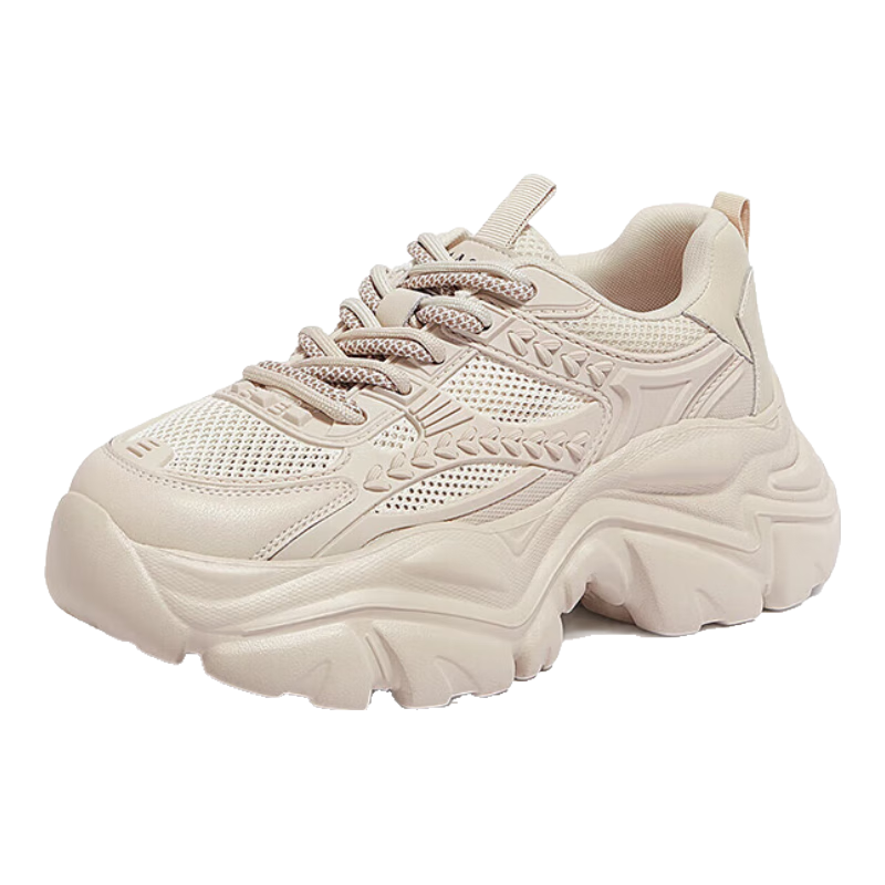 CAMEL Women's Dad Sneakers Sports Patchwork Thick Sole Height Increasing Casual Shoes L24S283622W Apricot (Mesh) Size 35